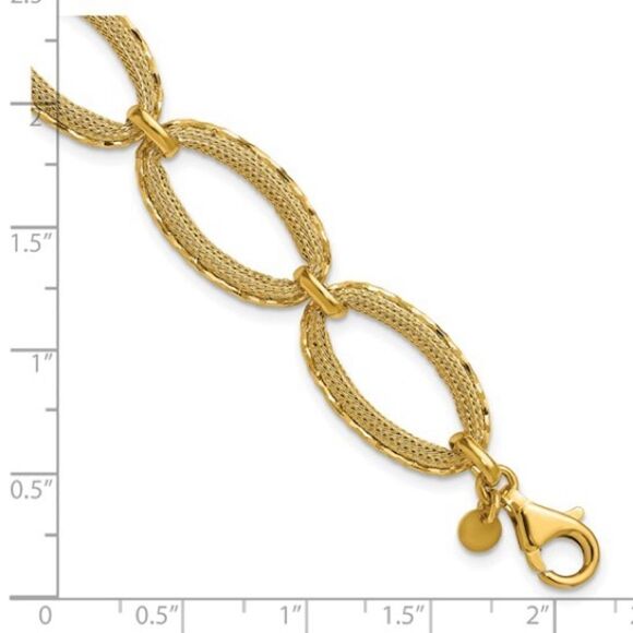 Leslie's 14K Polished and Textured Diamond Cut Oval Link Bracelet - Picture 6 of 6